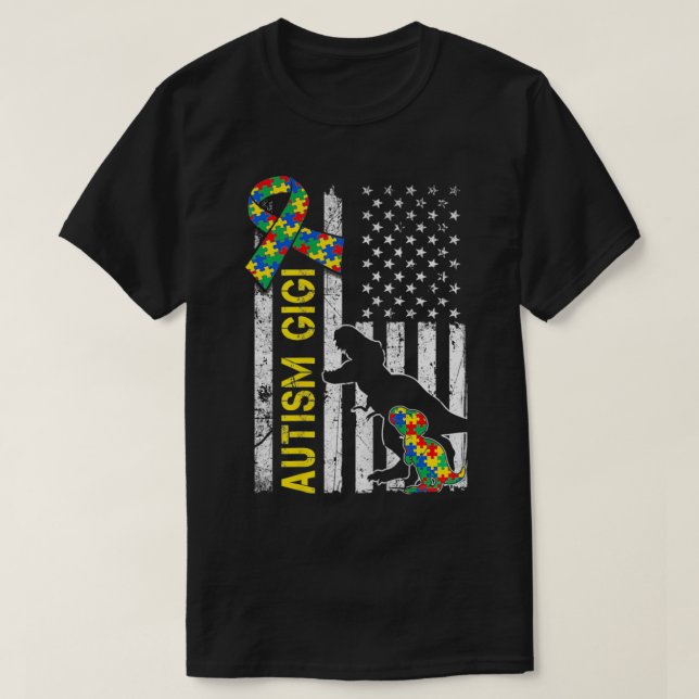 Camiseta Bandera de Gigi USA de los autistas de los dinosau (Diseño del anverso)