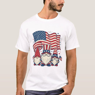 Camiseta Bandera de Gnomo Patriótico Diseño de Grabado Vint