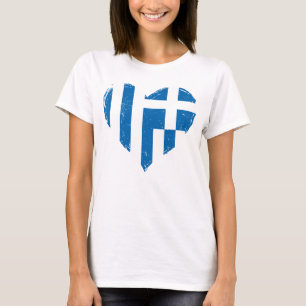 Camiseta Bandera de Grecia Corazón Distorsionado Mujer Blan