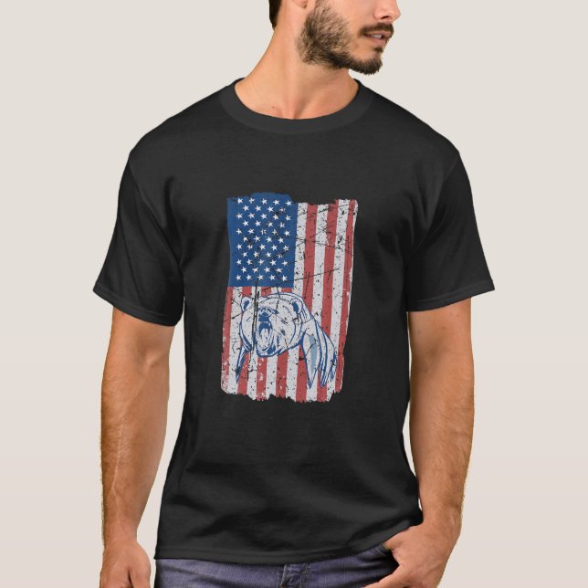 Camiseta Bandera de Grizzly Bear USA | Cazar el oso gracios (Anverso)