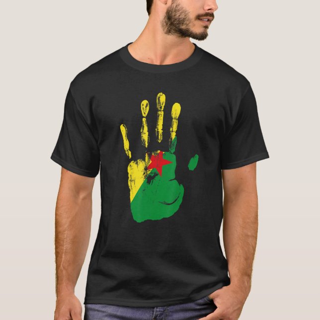 Camiseta Bandera de Guyana Francesa Mano Hombres Niños Muje (Anverso)