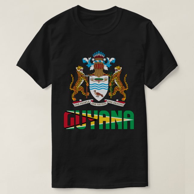 Camiseta Bandera de Guyana y Patriótico Del Escudo De Armas (Diseño del anverso)