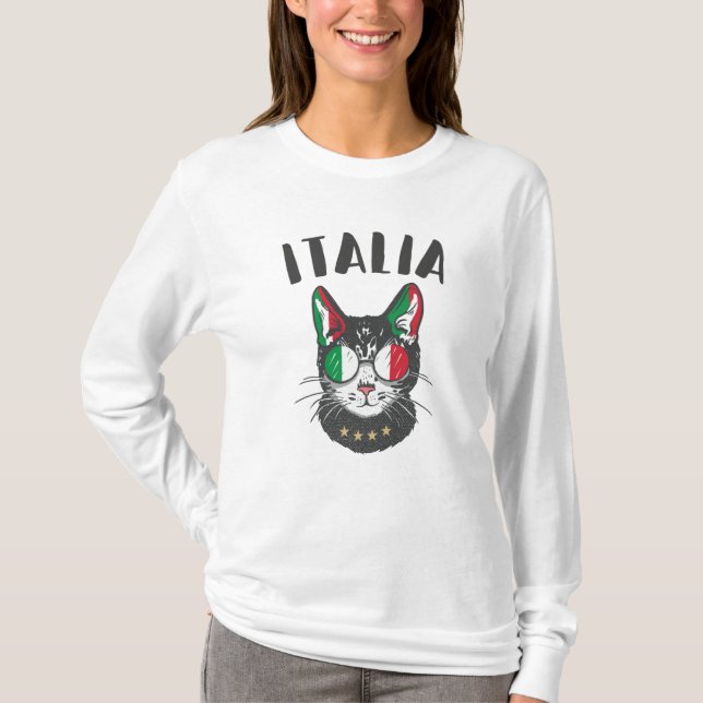 Camiseta Bandera de hincha italiana de mascota de gato de f (Anverso)
