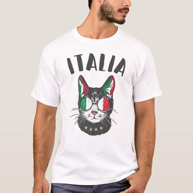 Camiseta Bandera de hincha italiana de mascota de gato de f (Anverso)