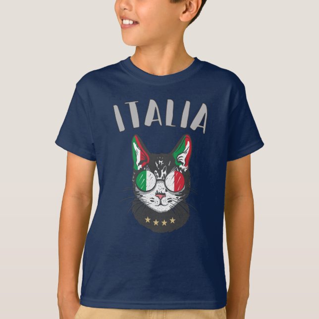 Camiseta Bandera de hincha italiana de mascota de gato de f (Anverso)