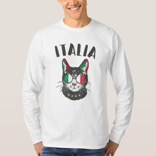 Camiseta Bandera de hincha italiana de mascota de gato de f (Anverso)
