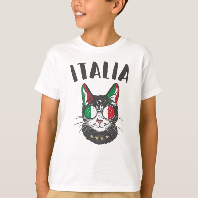 Camiseta Bandera de hincha italiana de mascota de gato de f (Anverso)