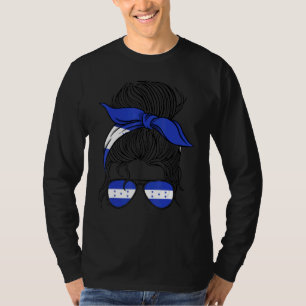 Camiseta Bandera de Honduras Pelo Desordenado Bun Pelo Mamá