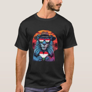 Camiseta Bandera de Hungría León Atardecer Corazón Gafas de
