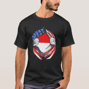 Camiseta Bandera de Indonesia Orgullo americano de mi mujer