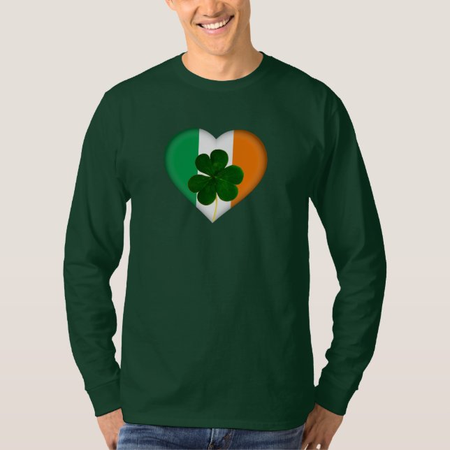 Camiseta Bandera de Irlanda Corazón con Shamrock St. Patric (Anverso)