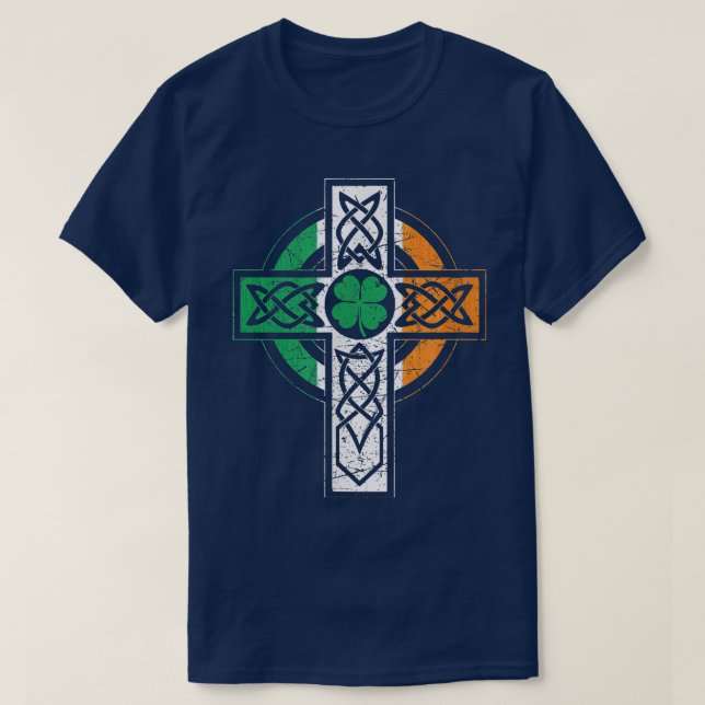 Camiseta Bandera de Irlanda de la Cruz Celta Irlandesa Knot (Diseño del anverso)