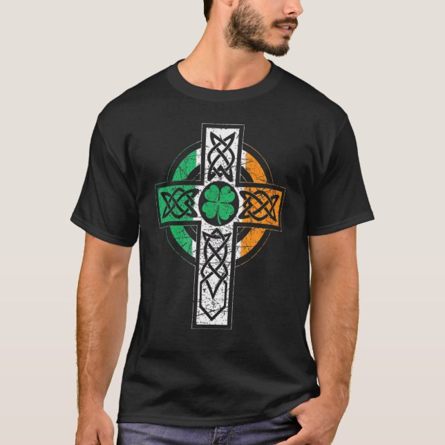 Camiseta Bandera de Irlanda de la Cruz Celta Irlandesa Knot (Anverso)