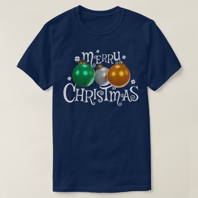 Camiseta Bandera de Irlanda Merry Christmas Balls Irish Pat (Diseño del anverso)
