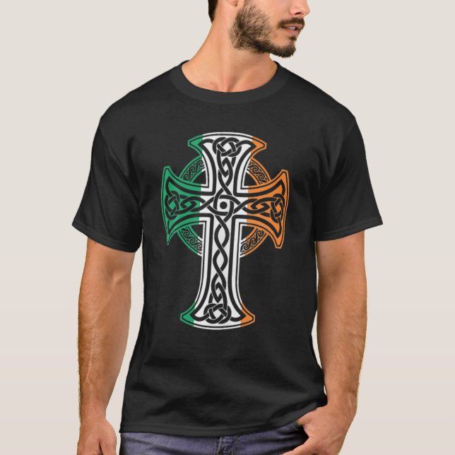 Camiseta Bandera de Irlanda por la cruz celta irlandesa Kno (Anverso)