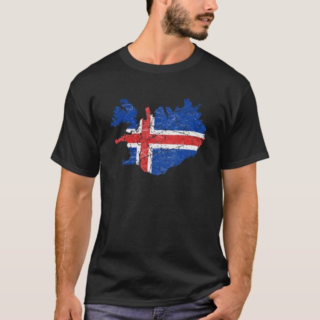 Camiseta Bandera de Islandia angustiada con el mapa (Anverso)