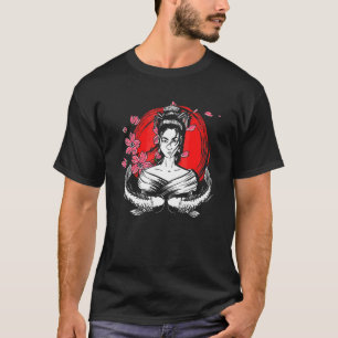 Camiseta Bandera de Japón Geisha Pescado Sakura cerezo árbo