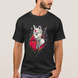 Camiseta Bandera de Japón ocultista pagano Gato Samurái Pas