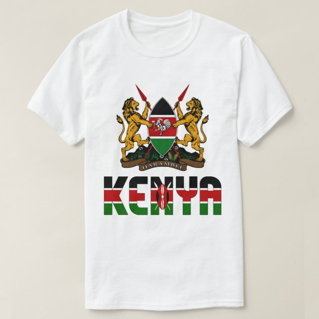 Camiseta Bandera de Kenya y Patriótico Del Escudo De Armas (Diseño del anverso)