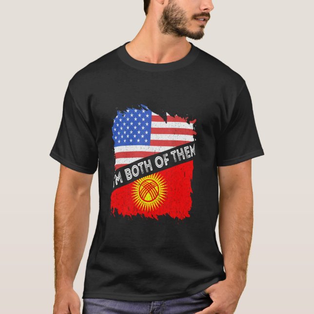 Camiseta Bandera de Kirguistán Estoy en ambos EE. UU. Améri (Anverso)