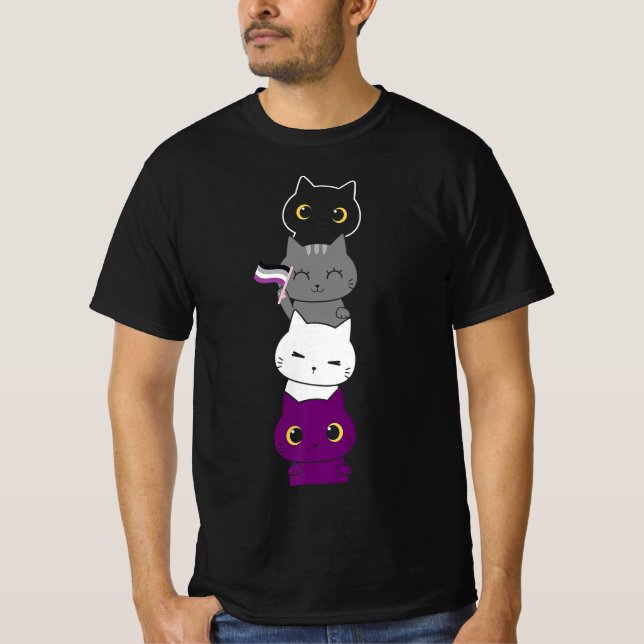 Camiseta Bandera de la asexualidad Gato animal Ace Orgullo  (Anverso)
