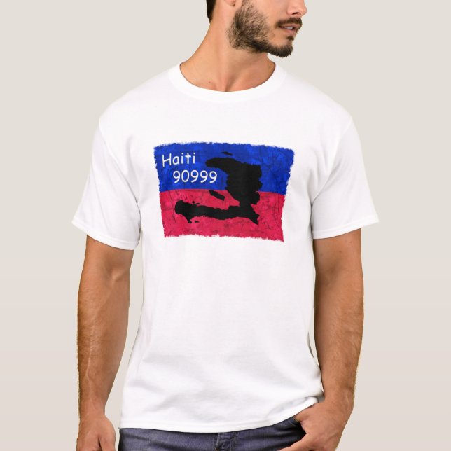 Camiseta Bandera de la ayuda de Haití, mensaje de texto (Anverso)