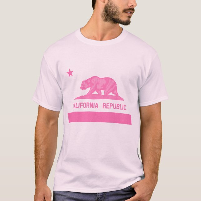Camiseta Bandera de la República de California (rosa) (Anverso)