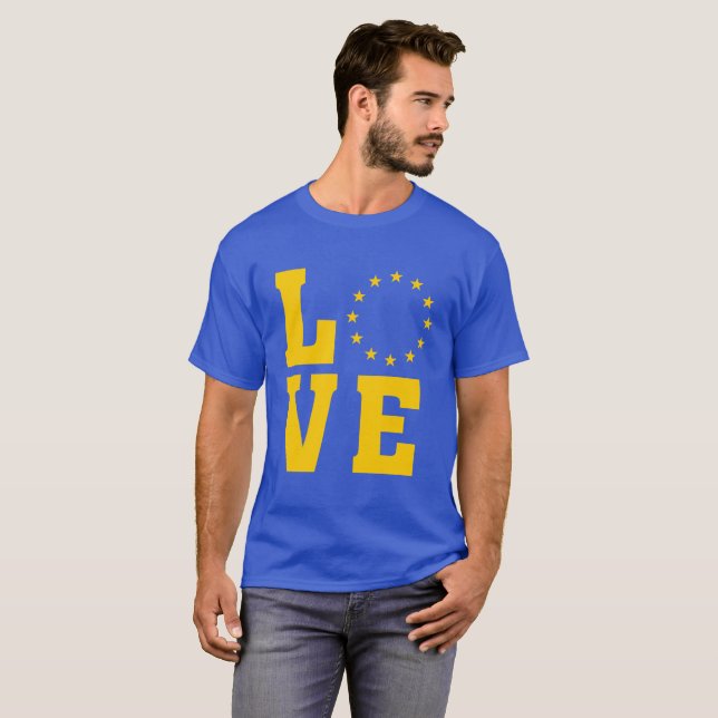 Camiseta Bandera de la UE, Unión Europea, AMOR (Anverso completo)