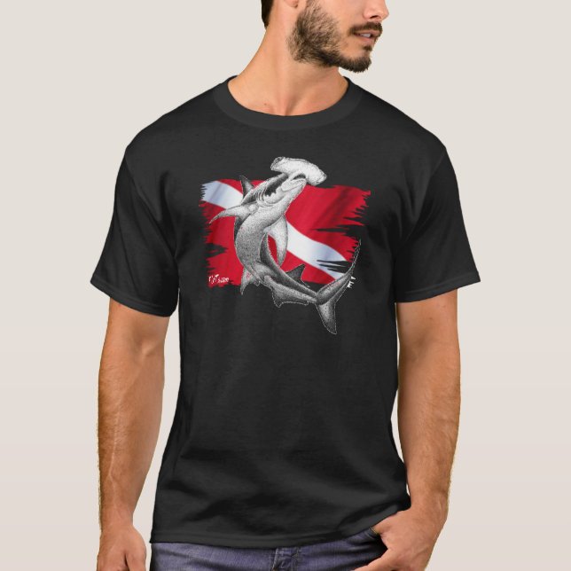 Camiseta Bandera de la zambullida con el tiburón-buceador (Anverso)