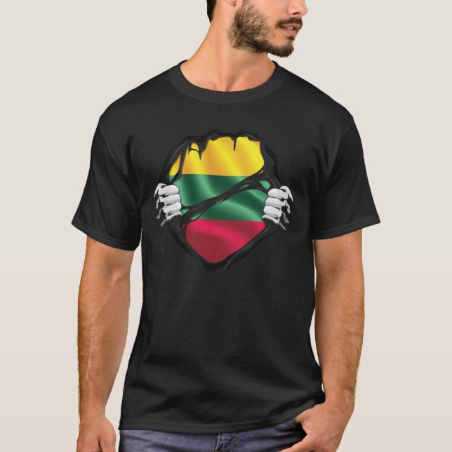 Camiseta Bandera de las raíces puras de Lituania negra (Anverso)
