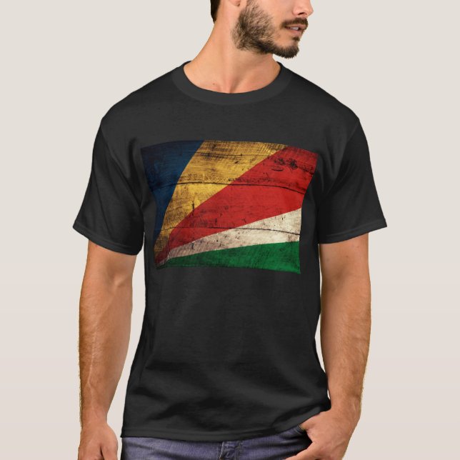 Camiseta Bandera de las Seychelles de madera antigua (Anverso)