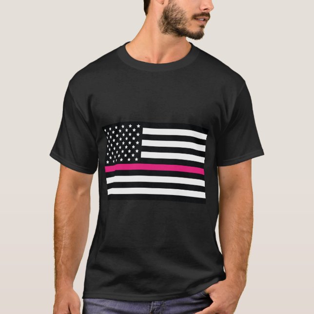 Camiseta Bandera de línea rosa, bandera estadounidense con  (Anverso)