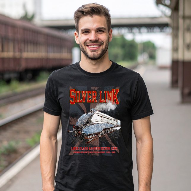 Camiseta Bandera de Locomotive UK Silver Link LNER Clase A4 (Silver Link - LNER Class A4 2509 Steam Train Locomotive. Mens Basic T-Shirt)