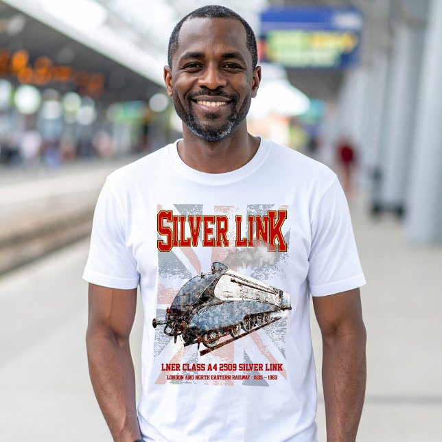 Camiseta Bandera de Locomotive UK Silver Link LNER Clase A4 (Silver Link - LNER Class A4 2509 Steam Train Locomotive. Mens Basic T-Shirt)