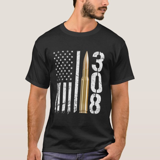 Camiseta Bandera De Los Ee.Uu. 308 Gun Ammo Bullet 308 Cali (Anverso)