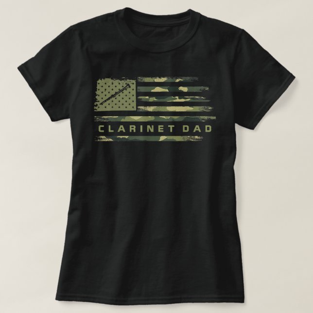 Camiseta Bandera de los EE.UU. Clarinet Dad Clarinetist Sil (Diseño del anverso)
