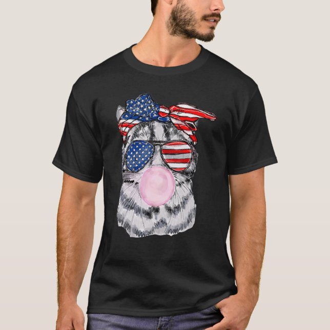 Camiseta Bandera De Los Ee.Uu. Goma De Burbuja Gato 4 De Ju (Anverso)