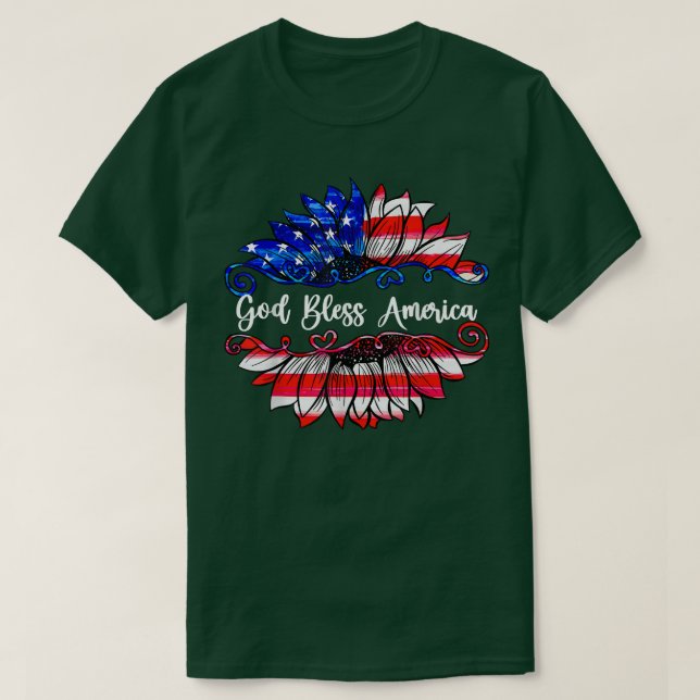 Camiseta Bandera De Los EEUU Sunflower Dios Bendiga A Los E (Diseño del anverso)