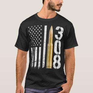 Camiseta Bandera de los Estados Unidos 308 Gun Ammo Bullet 