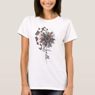 Camiseta Bandera de los Estados Unidos con girasol y maripo