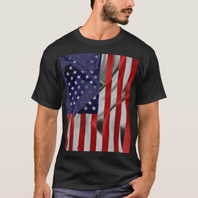 Camiseta Bandera de los Estados Unidos de América Negra (Anverso)