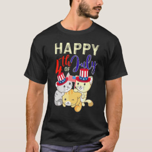 Camiseta Bandera De Los Estados Unidos De Gatos Rojos Blanc