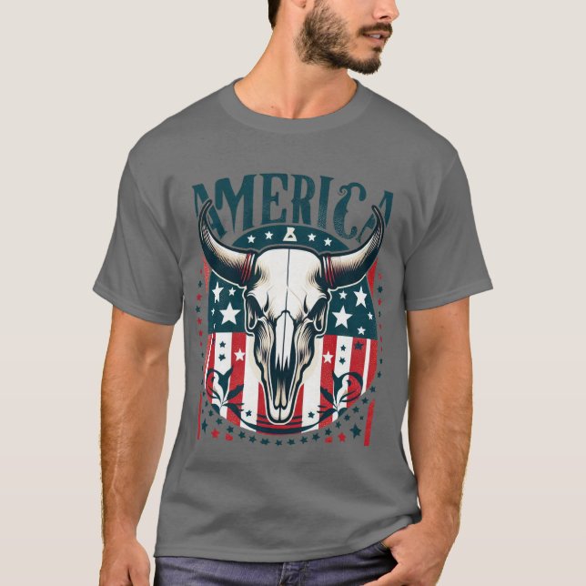 Camiseta Bandera de los EUA de la vaca el 4 de julio (Anverso)