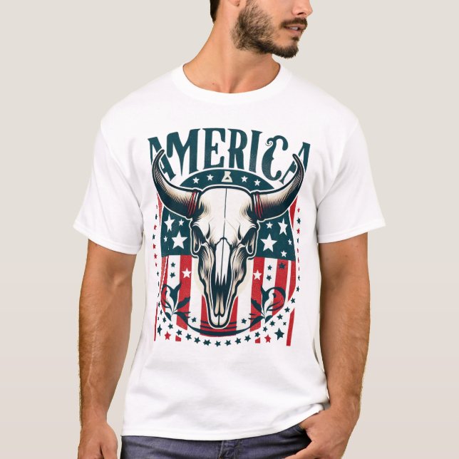 Camiseta Bandera de los EUA de la vaca el 4 de julio (Anverso)