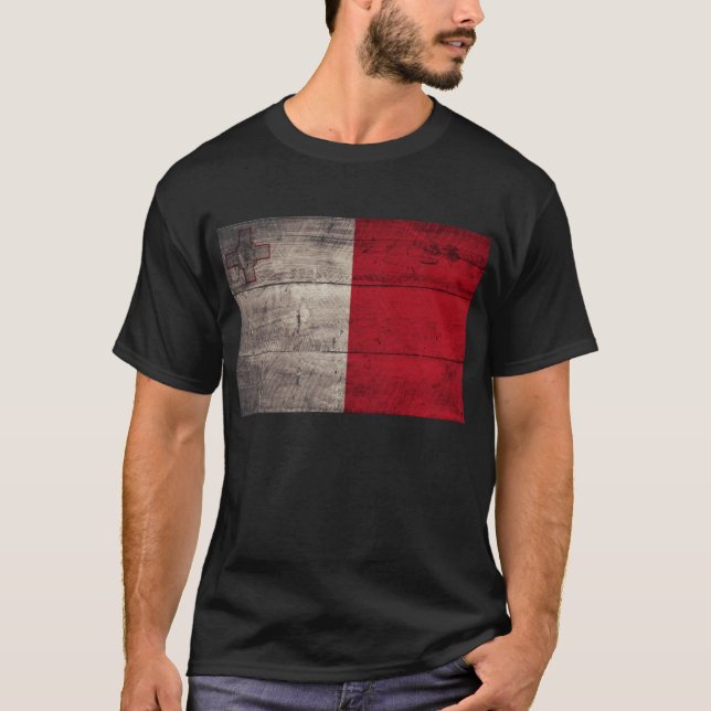 Camiseta Bandera de Malta de madera antigua; (Anverso)