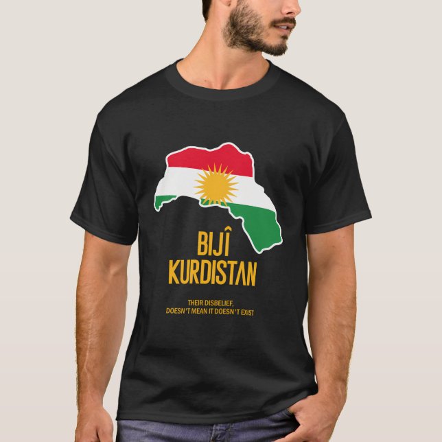 Camiseta Bandera de mapa de Kurdistán en diseño kurdo biji  (Anverso)