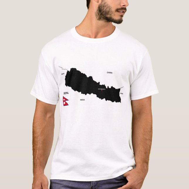 Camiseta bandera de mapa negro de nepal (Anverso)