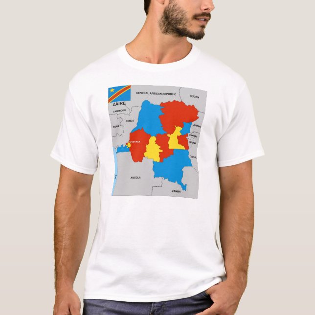Camiseta bandera de mapa político del país zaire (Anverso)