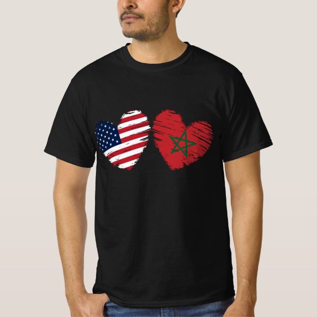 Camiseta Bandera de Marruecos de Estados Unidos Corazón Ame (Anverso)