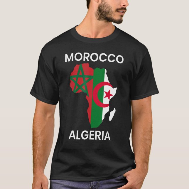 Camiseta Bandera de Marruecos en Argelia con mapa de África (Anverso)